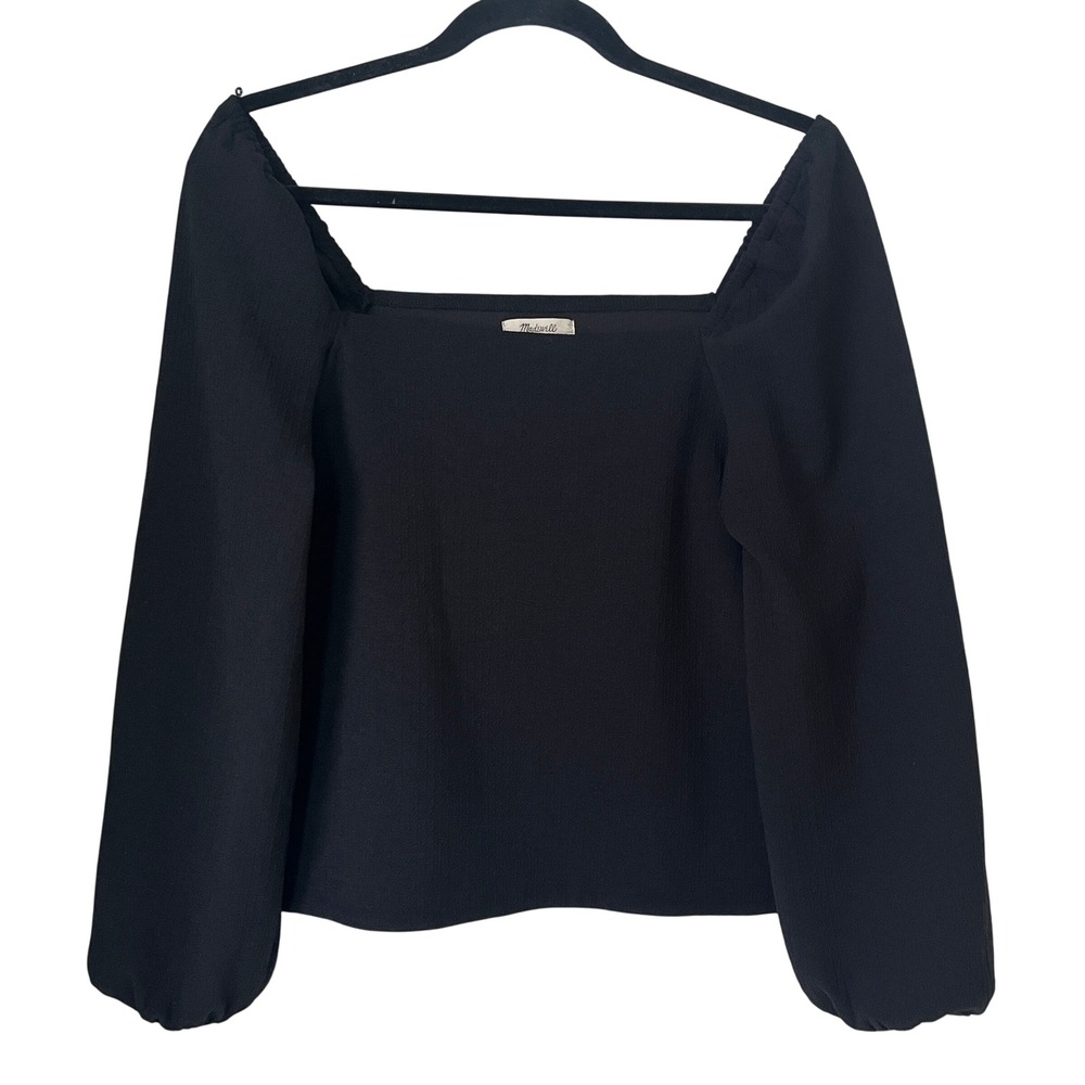 Madewell Square-Neck‎ Puff Long Sleeve Top Black Sz S